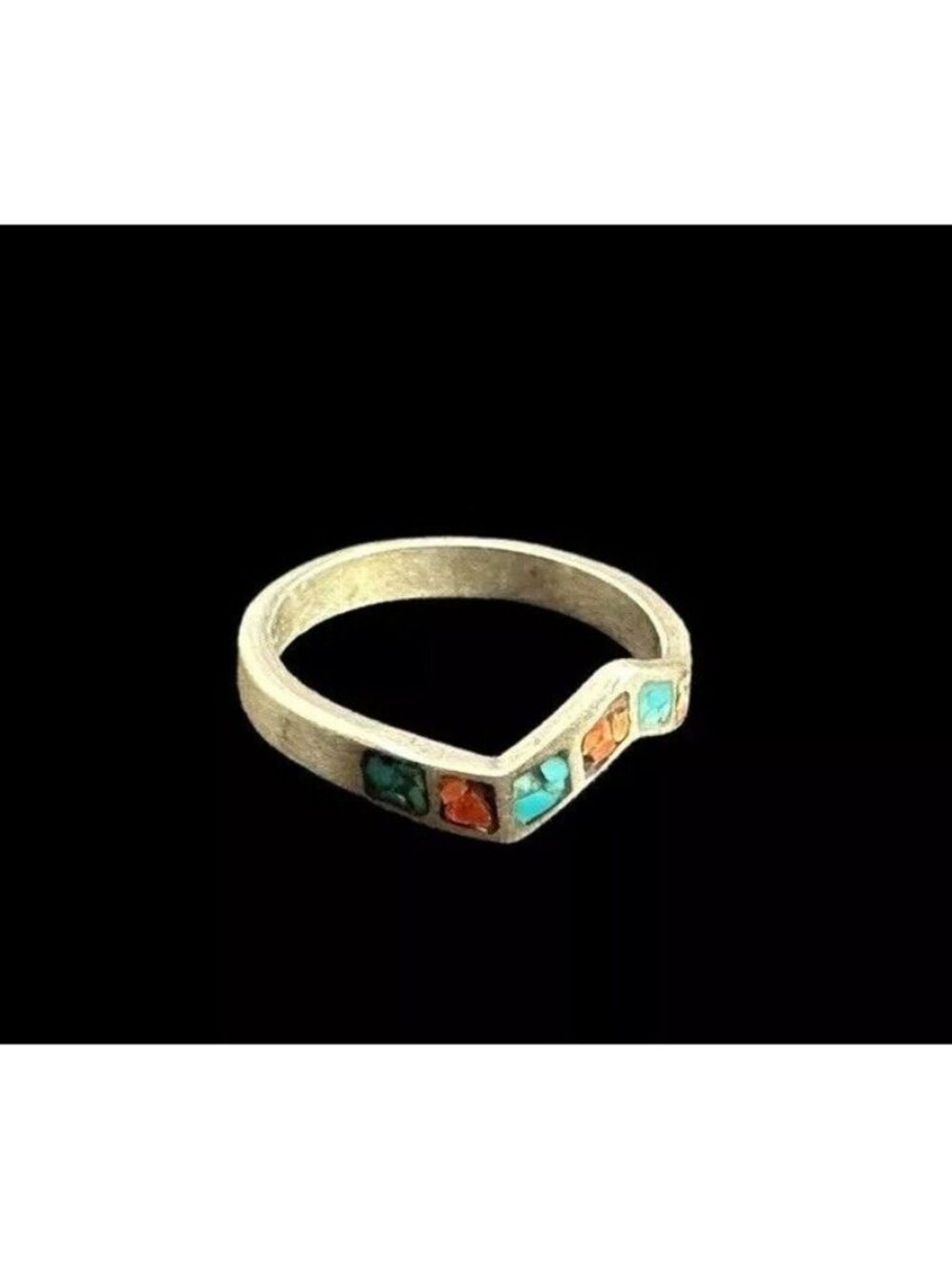 Betty Thomas Sanel Sterling Silver Turquoise Coral Zig Zag Ring Navajo Size 5